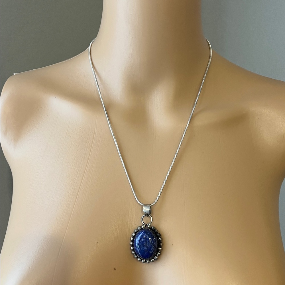 Sterling Silver Blue Lapis Pendant Necklace - Picture 4 of 5